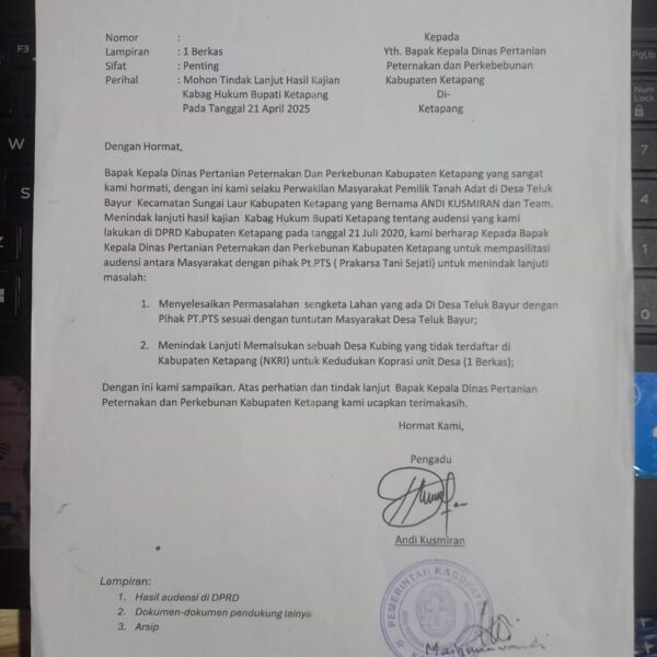 Dinas Perkebunan Ketapang Didesak Jelaskan Sikap Soal Pemalsuan Desa oleh PT. PTS