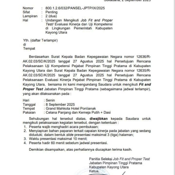Bupati Kayong Utara Buka Job Fit dan Uji Kompetensi Pejabat JPT Pratama