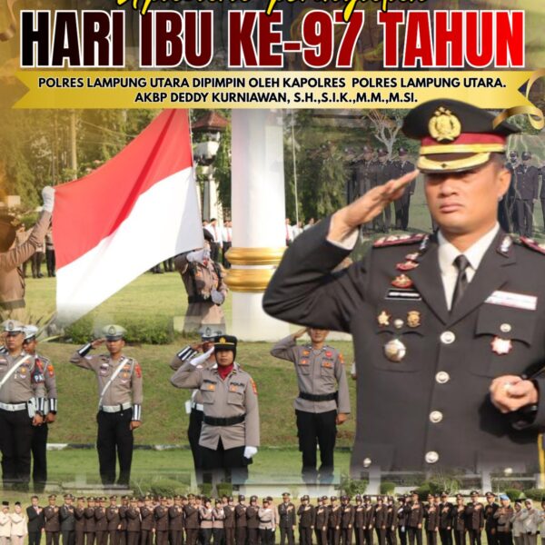 Hari Ibu ke-97, Kapolres Lampung Utara Inspektur Upacara dan Seluruh perangkat Upacara Dari Polwan Polres Lampung Utara Juga ASN